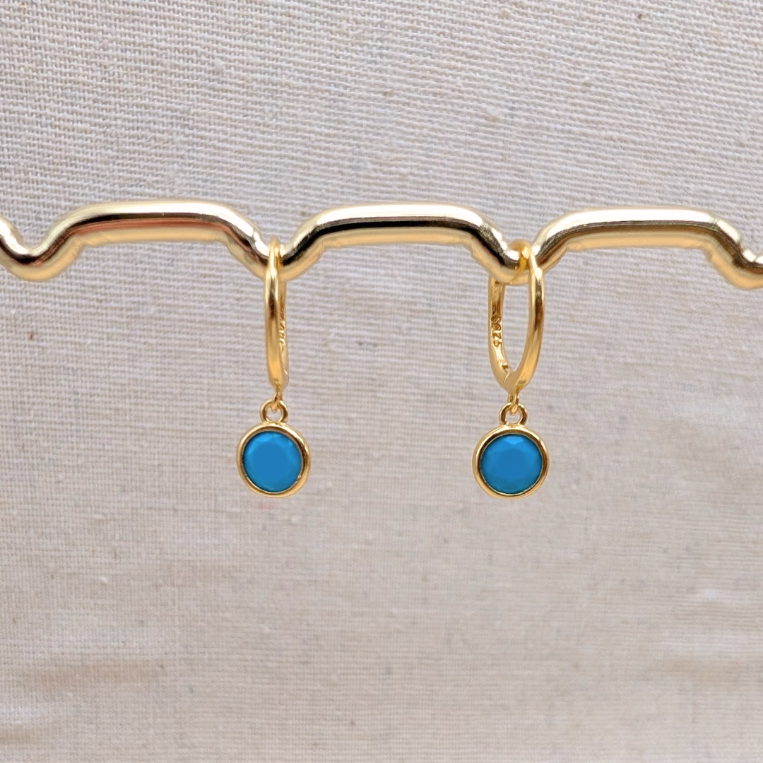Gold Turquoise Charm Huggies – Demi Fine Hoop Earrings – Little Nell Jewellery