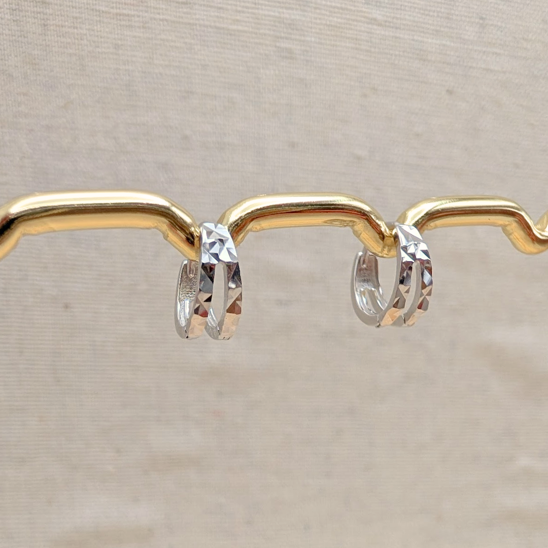 Silver Duo Faceted Huggies – Demi Fine Hoop Earrings – Little Nell Jewellery
