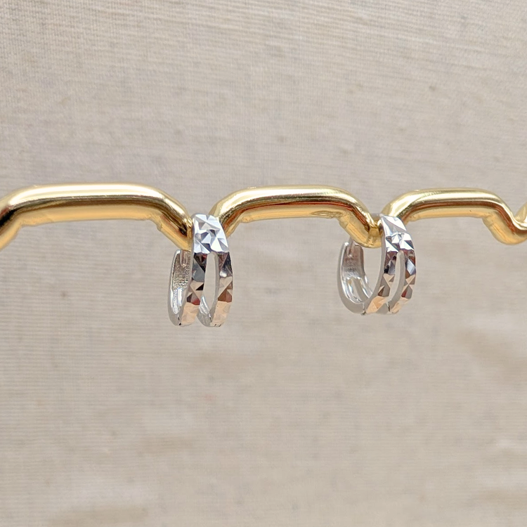 Silver Duo Faceted Huggies – Demi Fine Hoop Earrings – Little Nell Jewellery