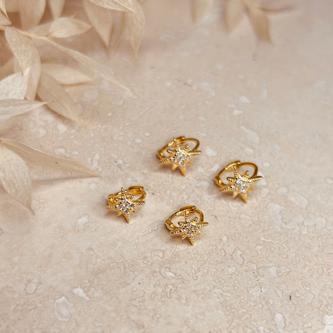 Gold Diamanté Star Huggie Hoops – Demi Fine Hoop Earrings – Little Nell Jewellery