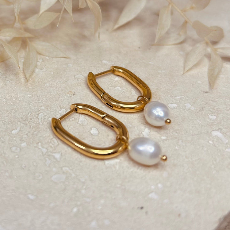 Everyday Pearl Drop Hoop Earrings – Hoop Earrings – Little Nell Jewellery