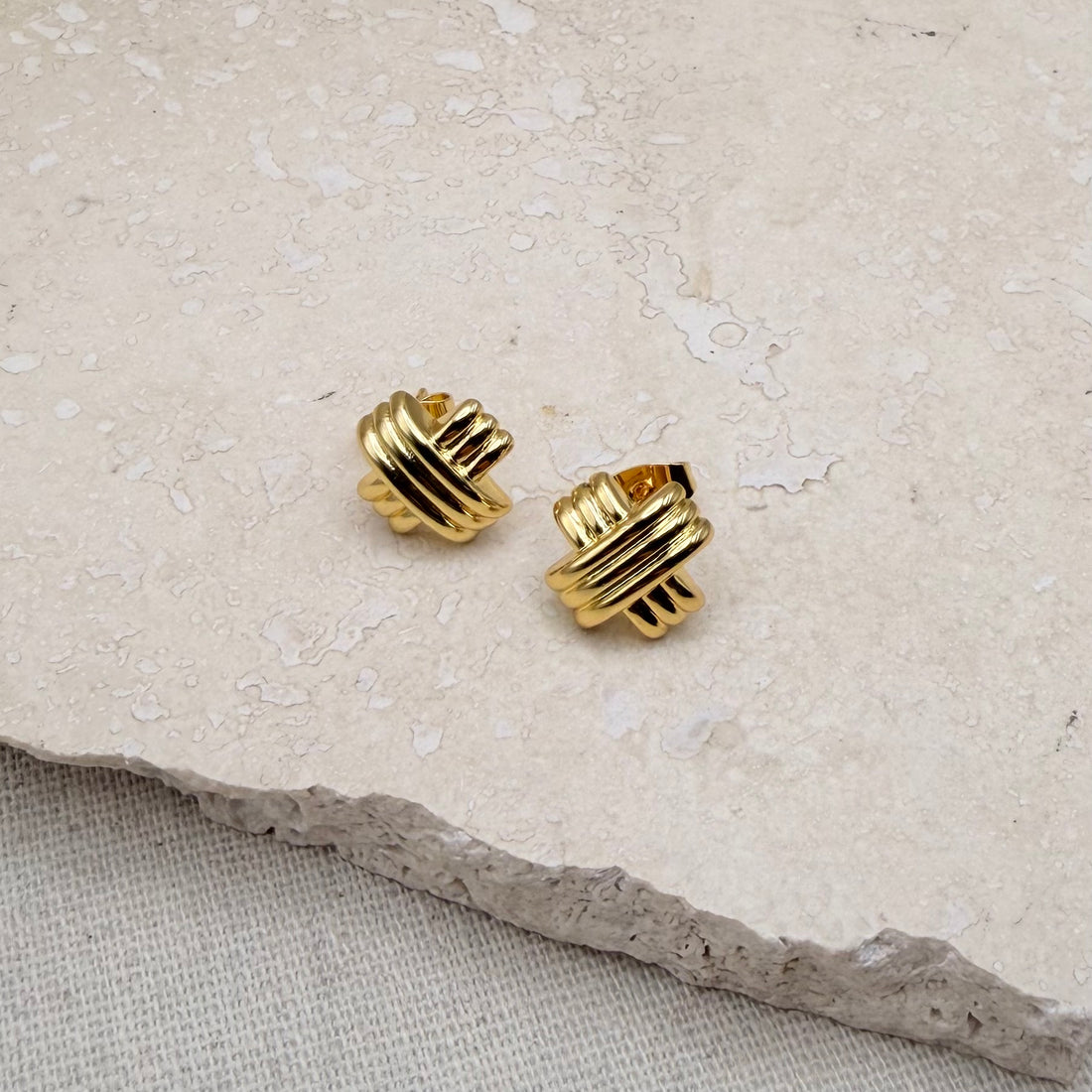 Everyday Gold Triple Cross Studs – Statement Earrings – Little Nell Jewellery