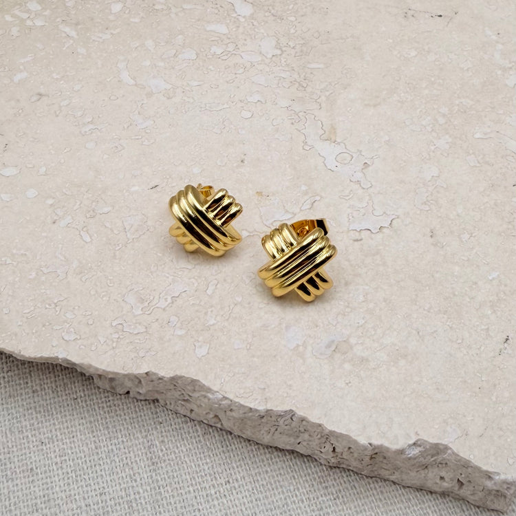 Everyday Gold Triple Cross Studs – Statement Earrings – Little Nell Jewellery