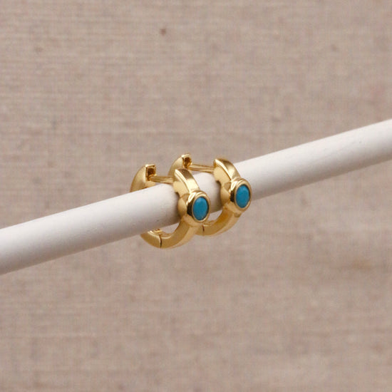 Load image into Gallery viewer, Gold Turquoise Stone Huggie
