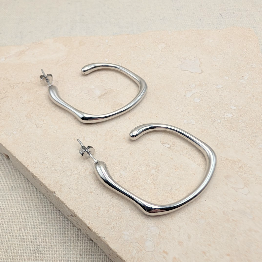 Everyday Silver Molten Hoops – Statement Earrings – Little Nell Jewellery