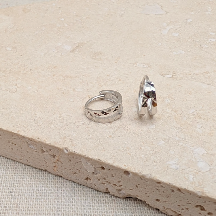 Silver Duo Faceted Huggies – Demi Fine Hoop Earrings – Little Nell Jewellery