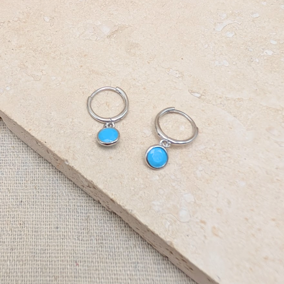Silver Turquoise Charm Huggies – Demi Fine Hoop Earrings – Little Nell Jewellery