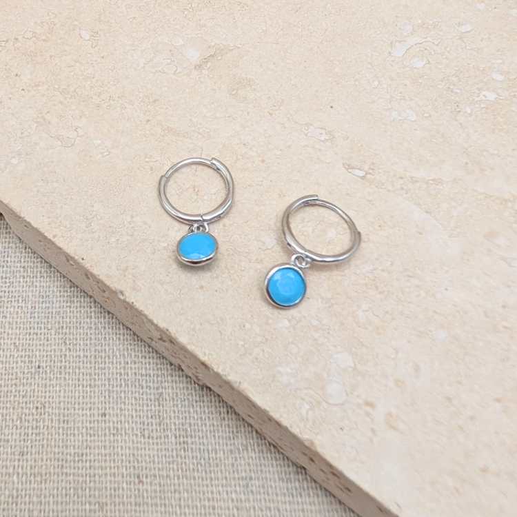 Silver Turquoise Charm Huggies – Demi Fine Hoop Earrings – Little Nell Jewellery
