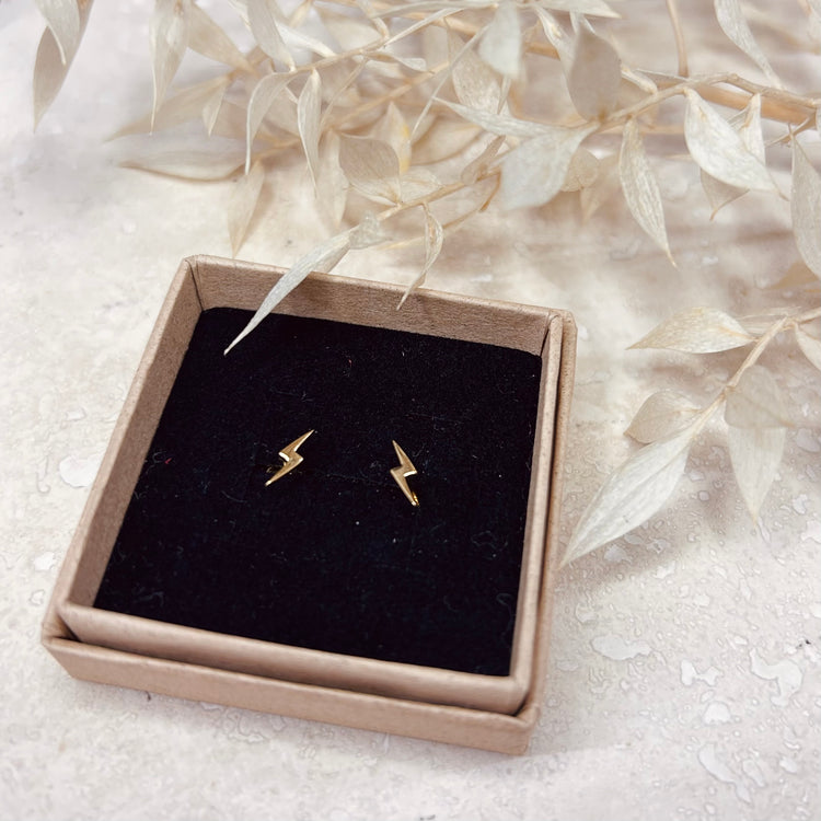 Gold or Silver Plain Lightning Studs – Stud Earrings – Little Nell Jewellery