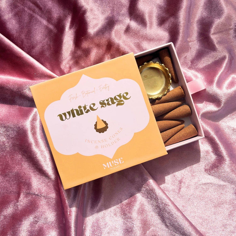 Sandalwood incense cones gift set with brass dish
