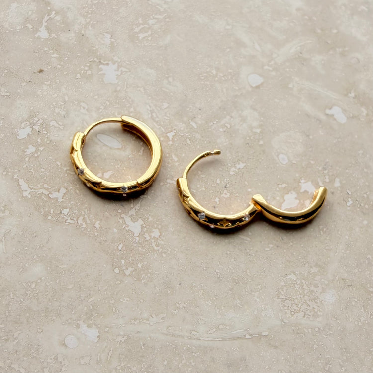 Gold Celestial Huggie Hoops – Demi Fine Hoop Earrings – Little Nell Jewellery