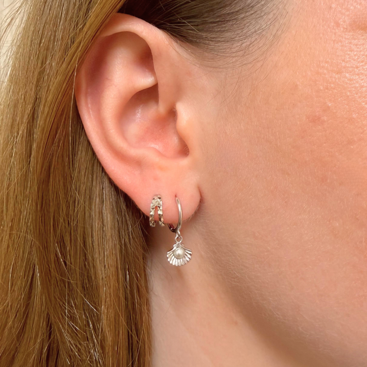 Silver Duo Faceted Huggies – Demi Fine Hoop Earrings – Little Nell Jewellery