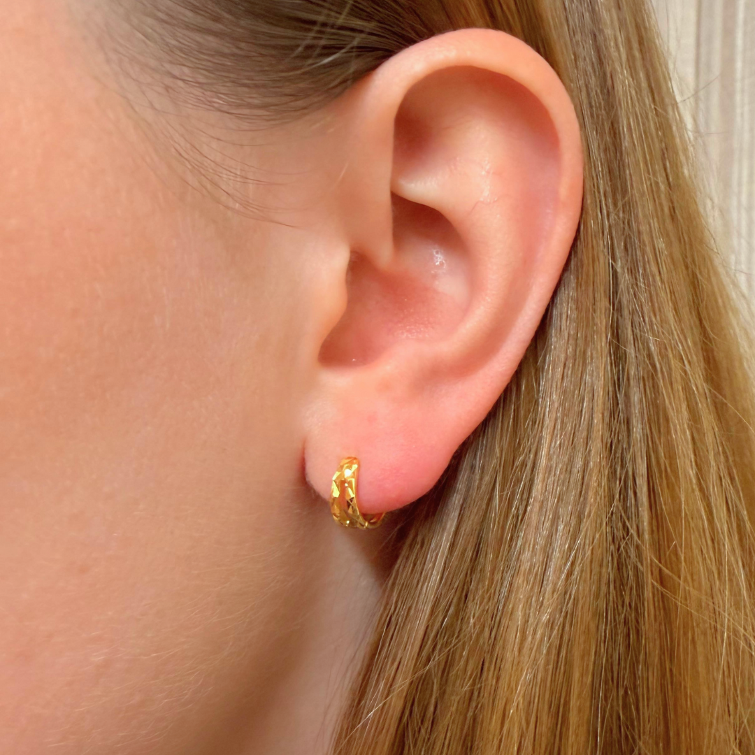 Gold Duo Faceted Huggies – Demi Fine Hoop Earrings – Little Nell Jewellery