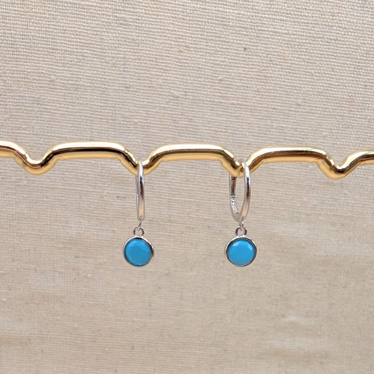 Silver Turquoise Charm Huggies – Demi Fine Hoop Earrings – Little Nell Jewellery