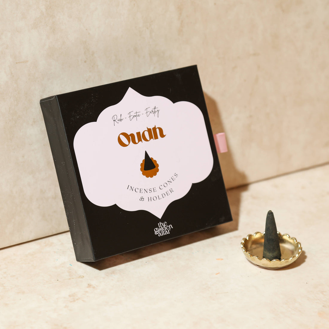 Oudh incense cones gift set with brass dish