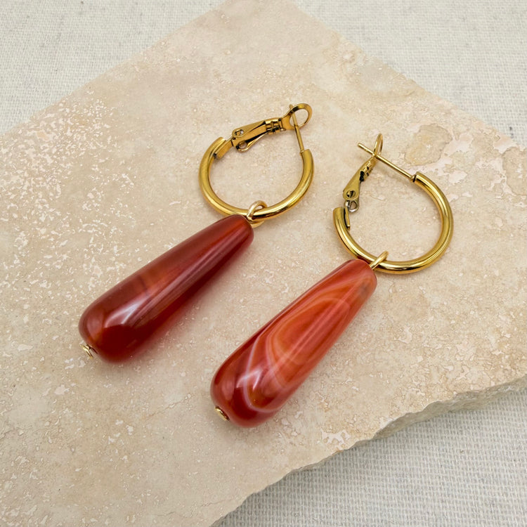 Everyday Red Agate Drop Hoops – Hoop Earrings – Little Nell Jewellery