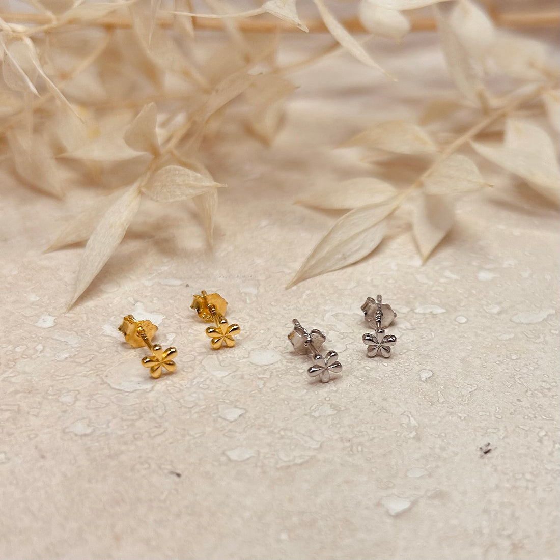 Gold or Silver Flower Studs – Stud Earrings – Little Nell Jewellery