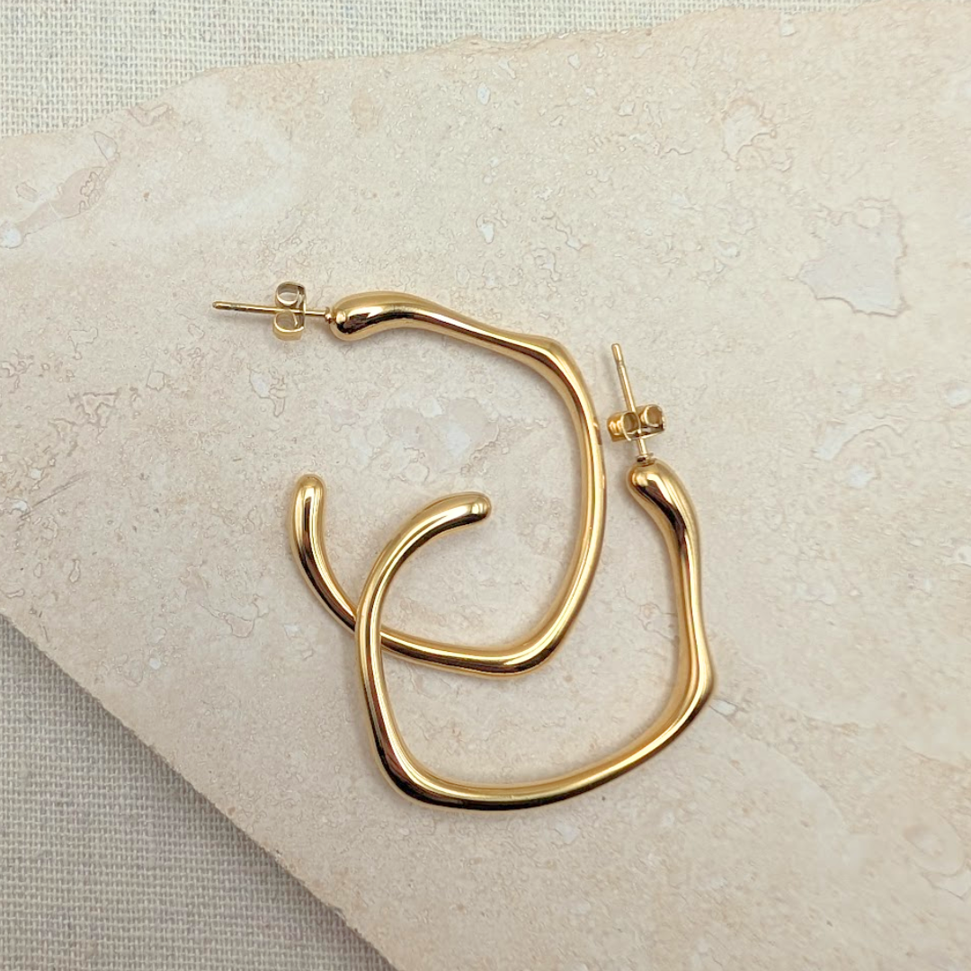 Everyday Gold Molten Hoops – Statement Earrings – Little Nell Jewellery