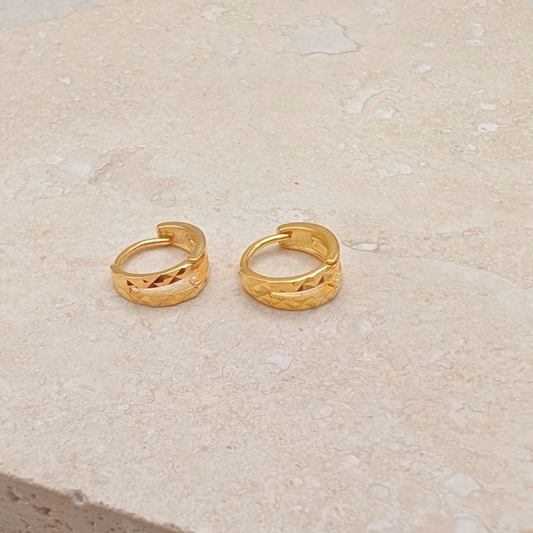 Gold Duo Faceted Huggies – Demi Fine Hoop Earrings – Little Nell Jewellery