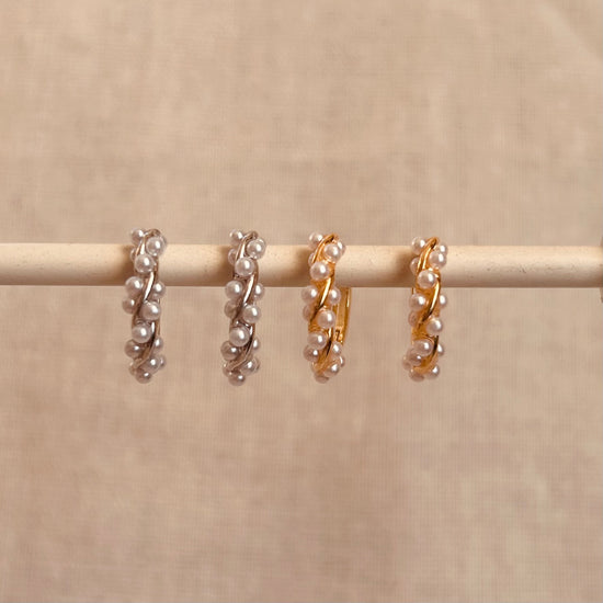 Load image into Gallery viewer, Gold Pearl Twist Hoops
