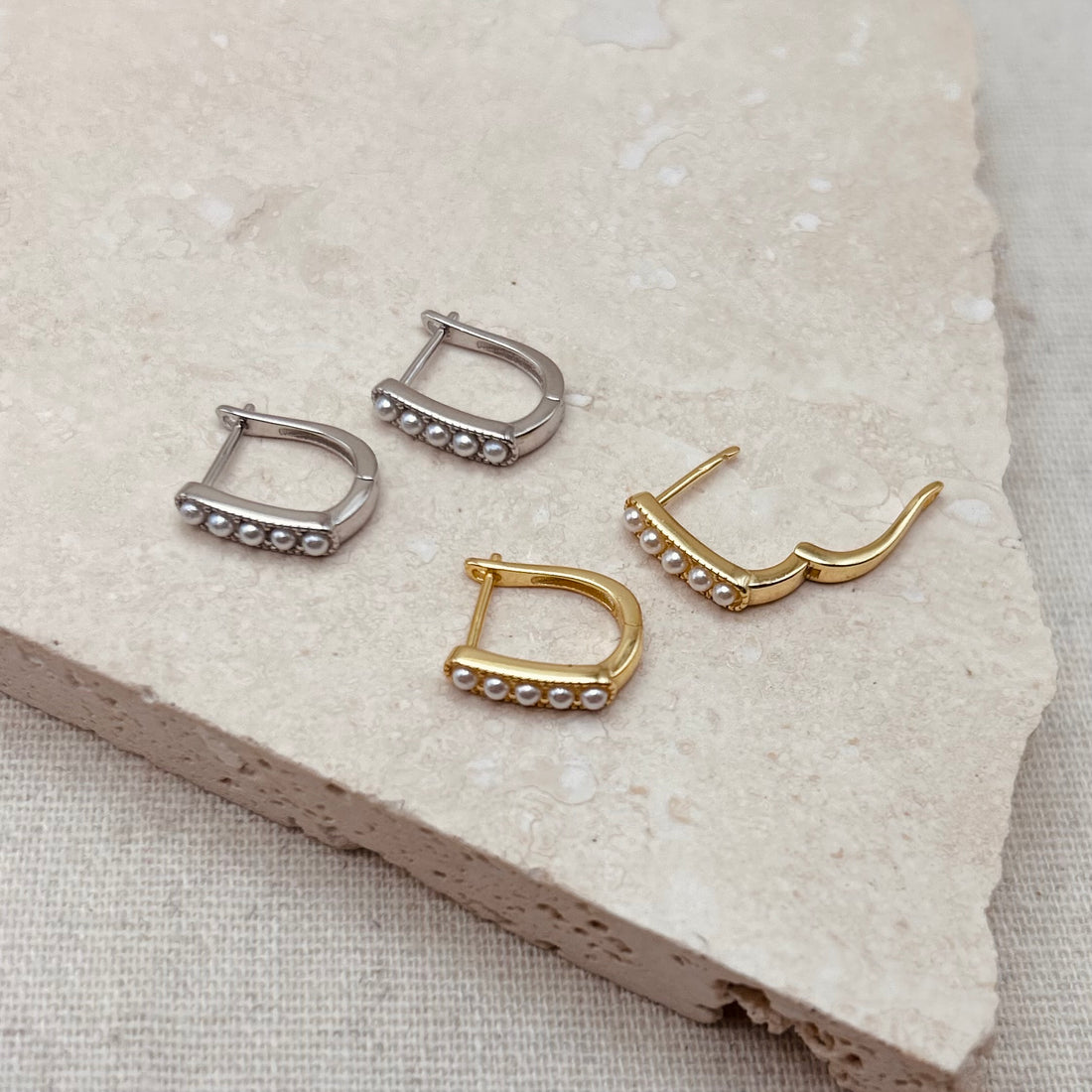 Pearl Huggie Hoops – Hoop Earrings – Little Nell Jewellery