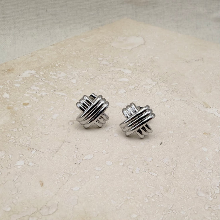Everyday Silver Triple Cross Studs – Statement Earrings – Little Nell Jewellery