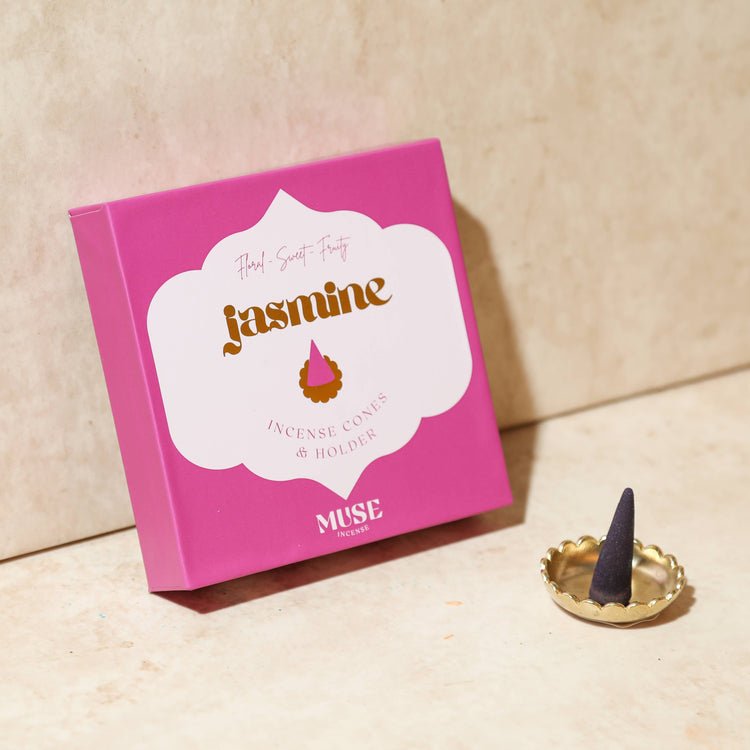 Jasmine incense cones gift set with brass dish