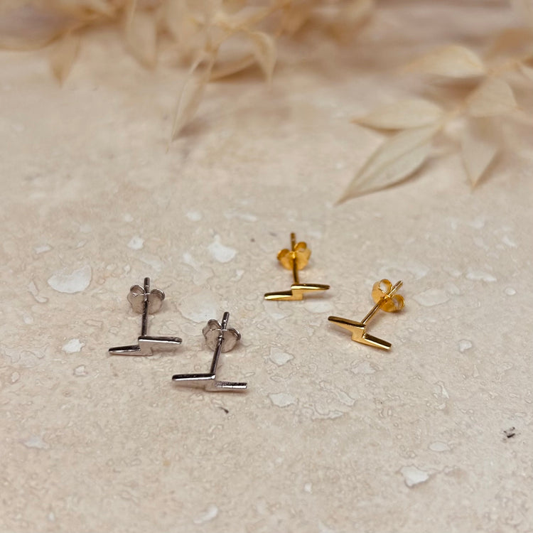Gold or Silver Plain Lightning Studs – Stud Earrings – Little Nell Jewellery