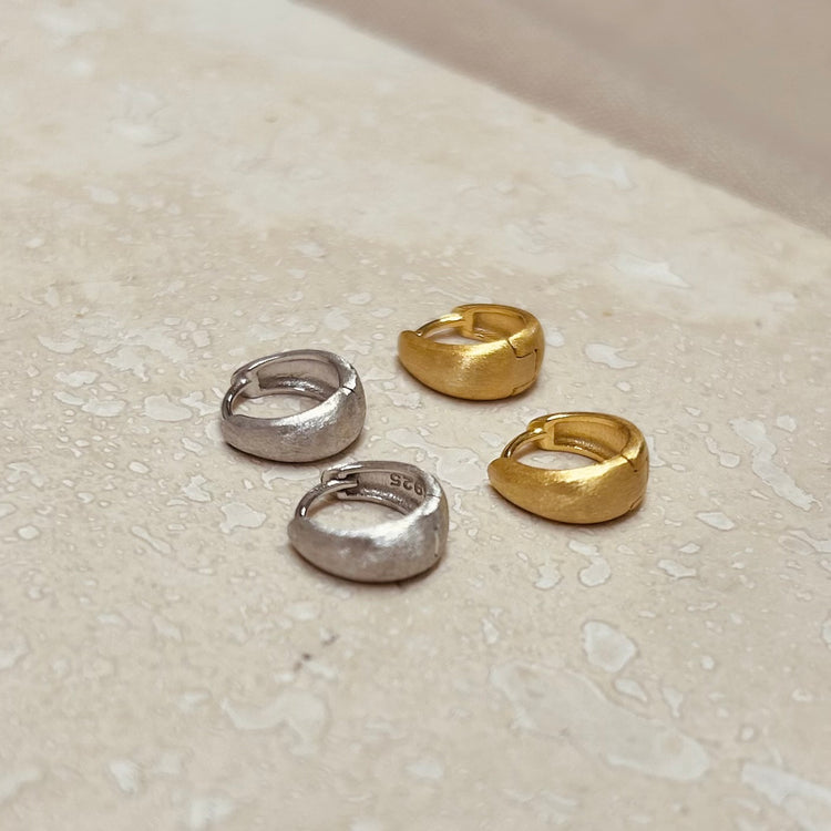 Wide Brushed Huggie Hoops – Demi Fine Hoop Earrings – Little Nell Jewellery