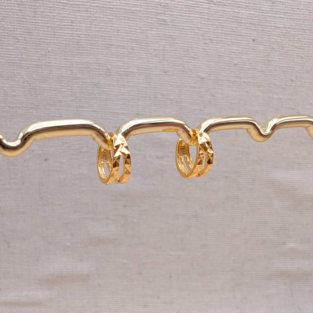Gold Duo Faceted Huggies – Demi Fine Hoop Earrings – Little Nell Jewellery