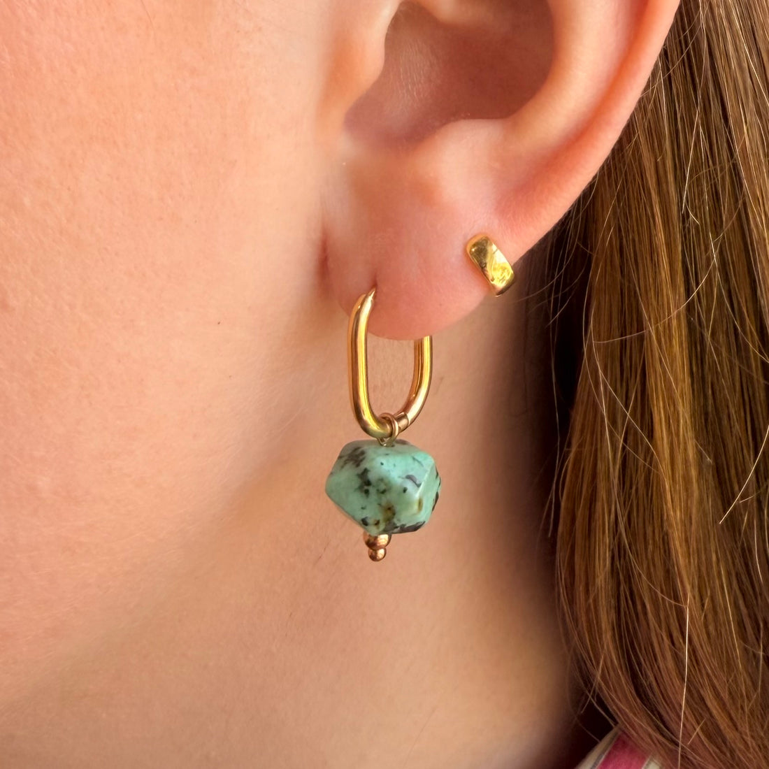 Everyday Oval Turquoise Earrings – Hoop Earrings – Little Nell Jewellery