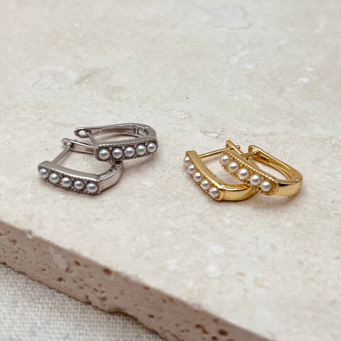 Pearl Huggie Hoops – Hoop Earrings – Little Nell Jewellery