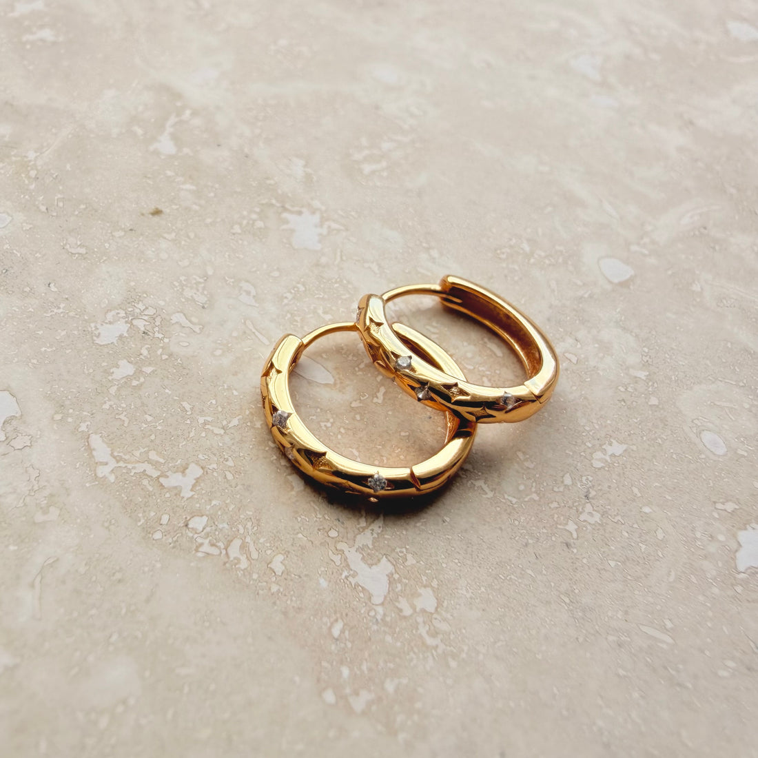 Gold Celestial Huggie Hoops – Demi Fine Hoop Earrings – Little Nell Jewellery