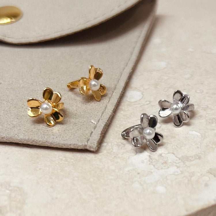 Flower Pearl Micro Hoops – Demi Fine Hoop Earrings – Little Nell Jewellery