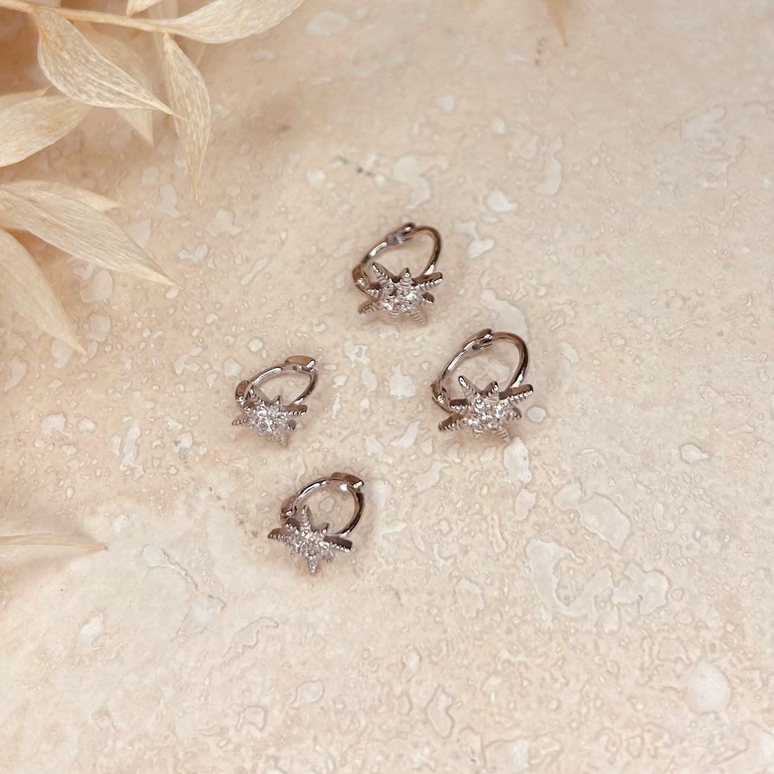 Silver Diamanté Star Huggie Hoops – Demi Fine Hoop Earrings – Little Nell Jewellery