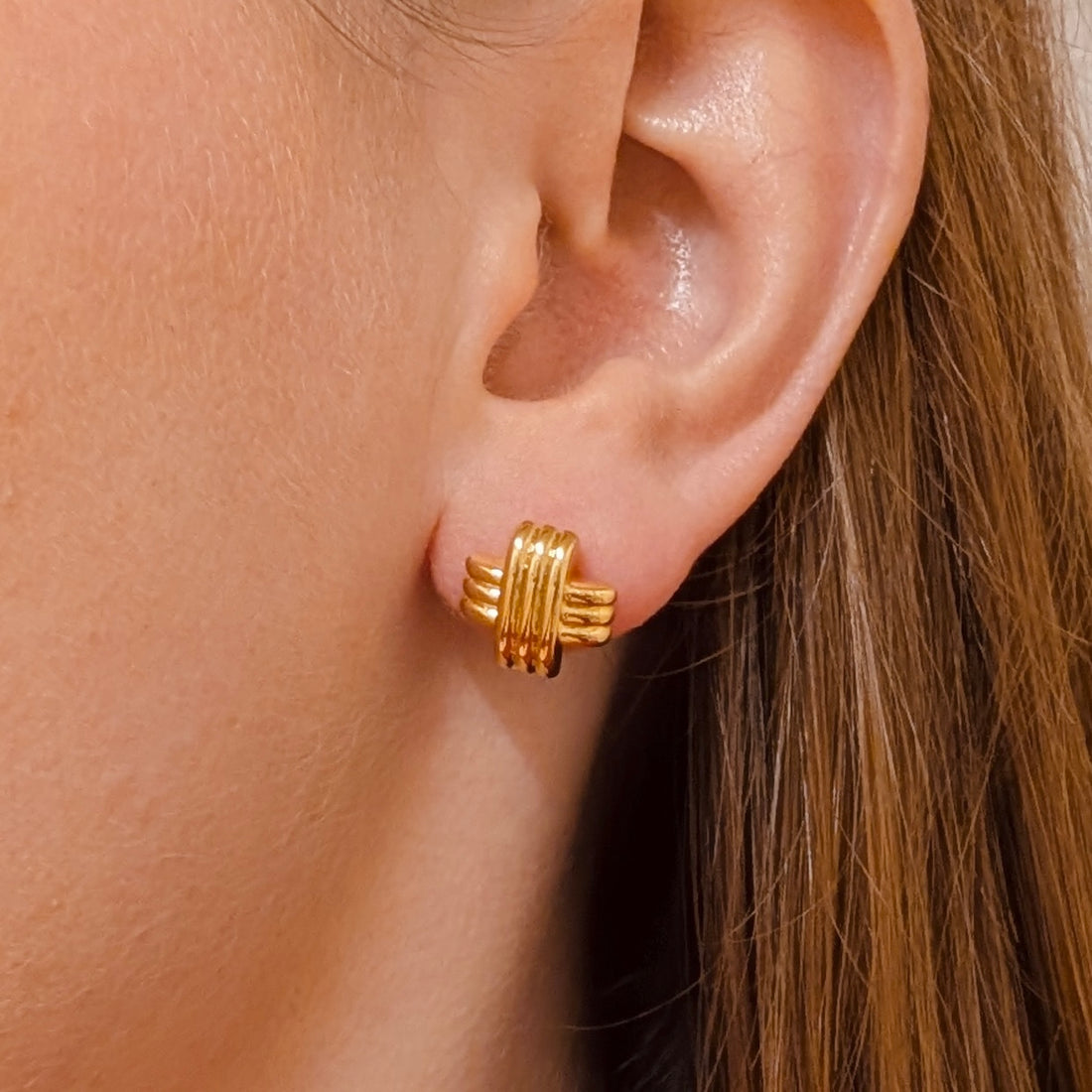 Everyday Gold Triple Cross Studs – Statement Earrings – Little Nell Jewellery