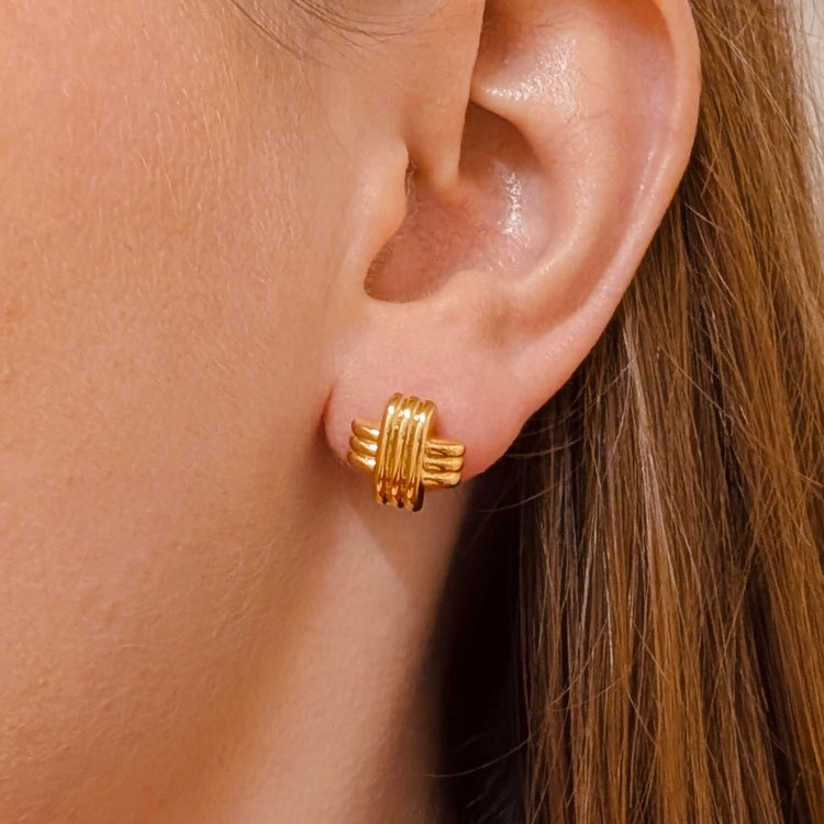 Everyday Gold Triple Cross Studs – Statement Earrings – Little Nell Jewellery