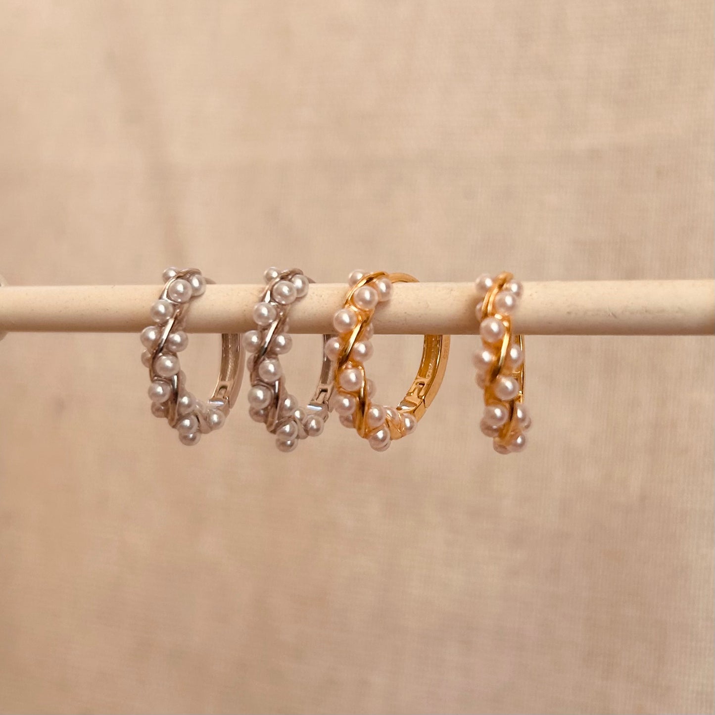 Load image into Gallery viewer, Gold Pearl Twist Hoops
