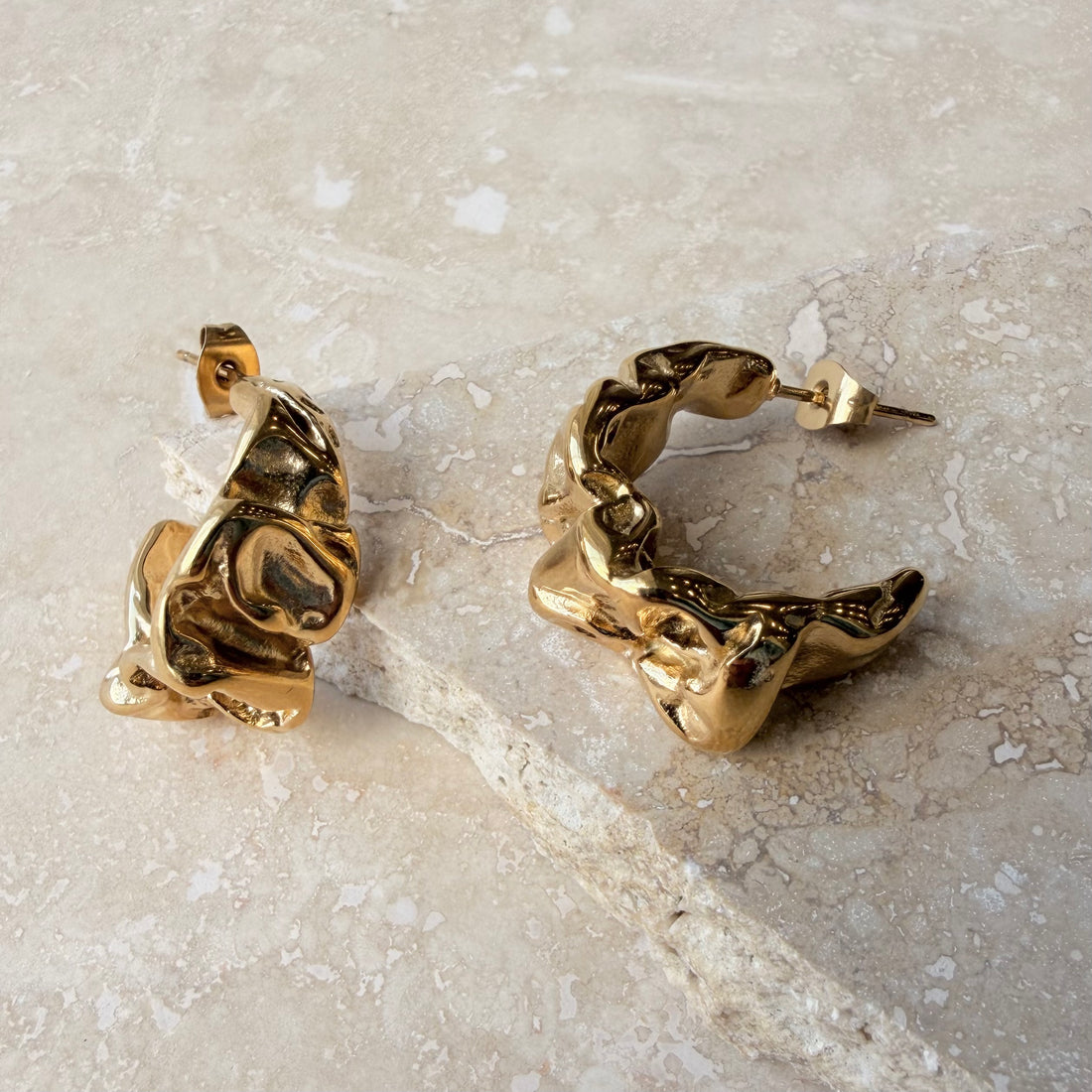 Everyday Gold Scrunch Earrings – Statement Earrings – Little Nell Jewellery