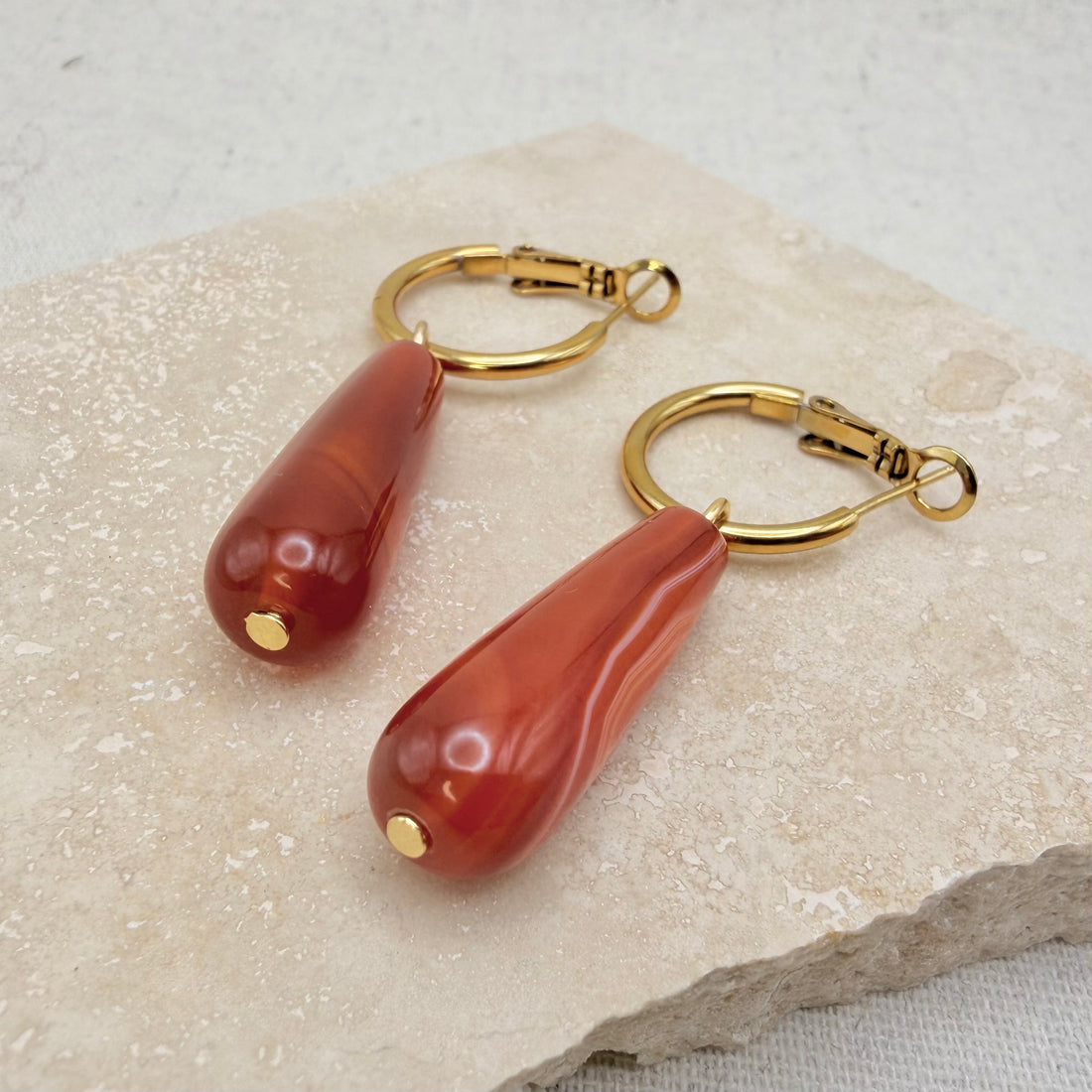 Everyday Red Agate Drop Hoops – Hoop Earrings – Little Nell Jewellery