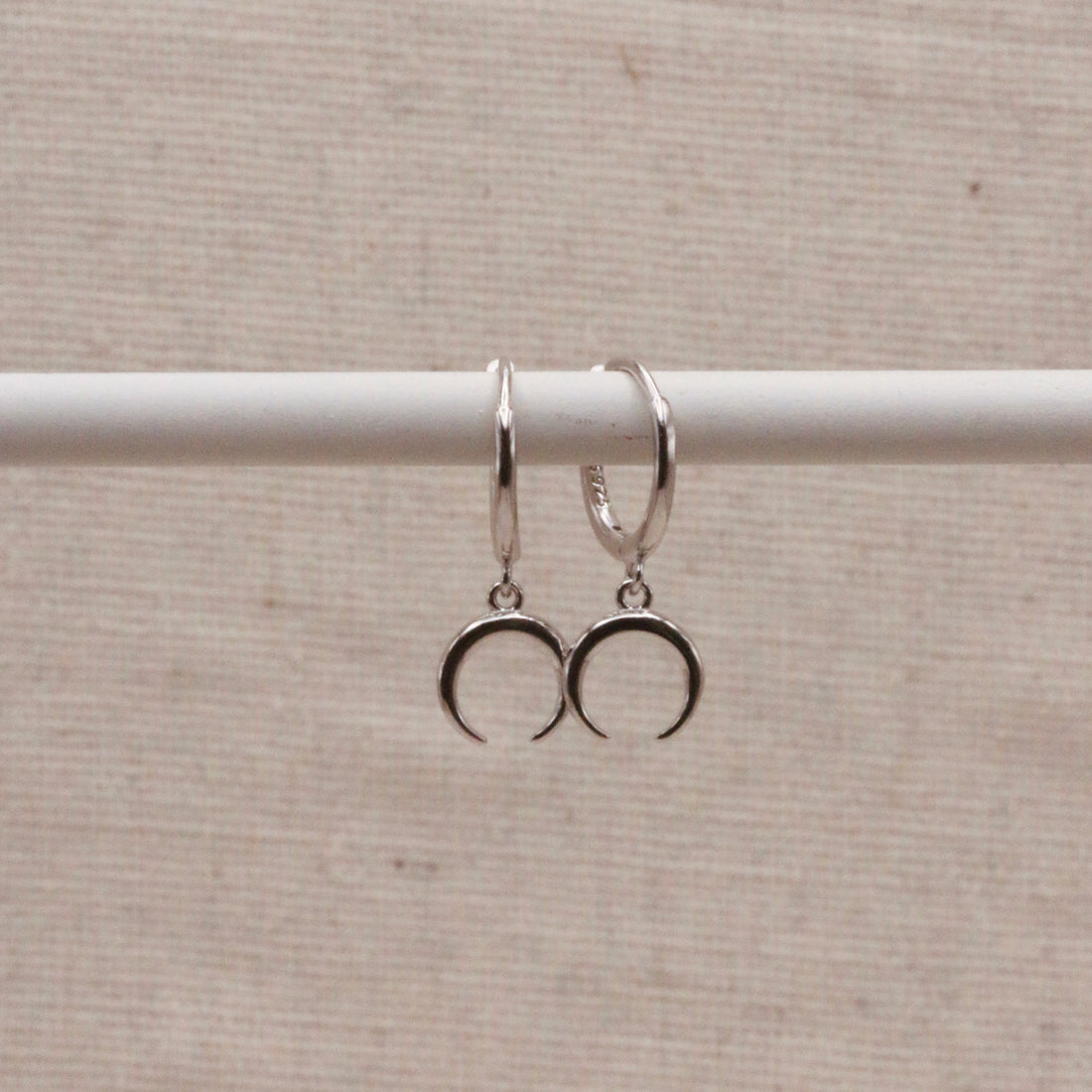 Silver Horn Crescent Hoops – Demi Fine Hoop Earrings – Little Nell Jewellery