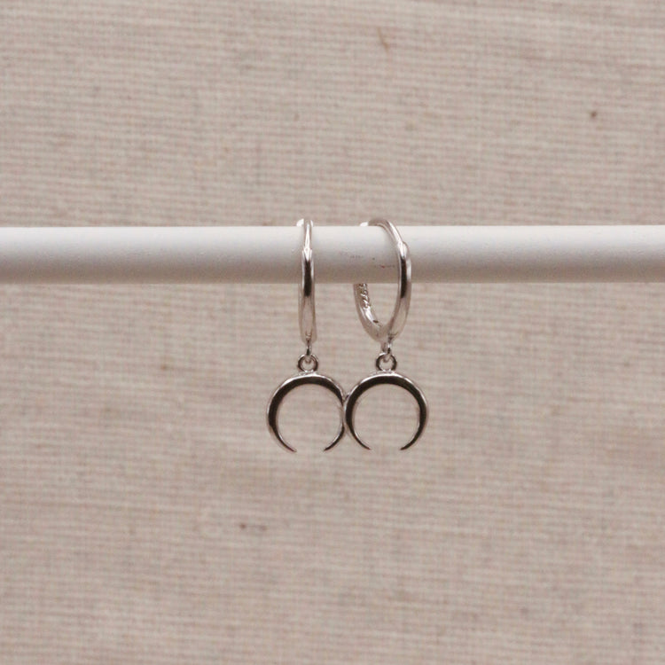 Silver Horn Crescent Hoops – Demi Fine Hoop Earrings – Little Nell Jewellery