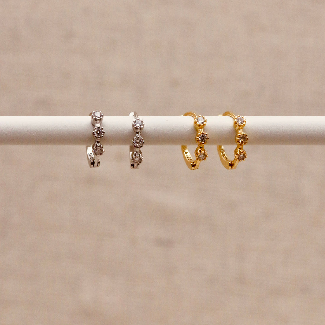 Diamanté Huggie Hoops – Demi Fine Hoop Earrings – Little Nell Jewellery