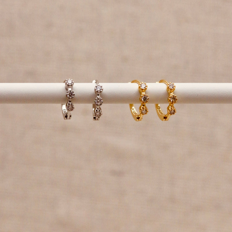 Diamanté Huggie Hoops – Demi Fine Hoop Earrings – Little Nell Jewellery