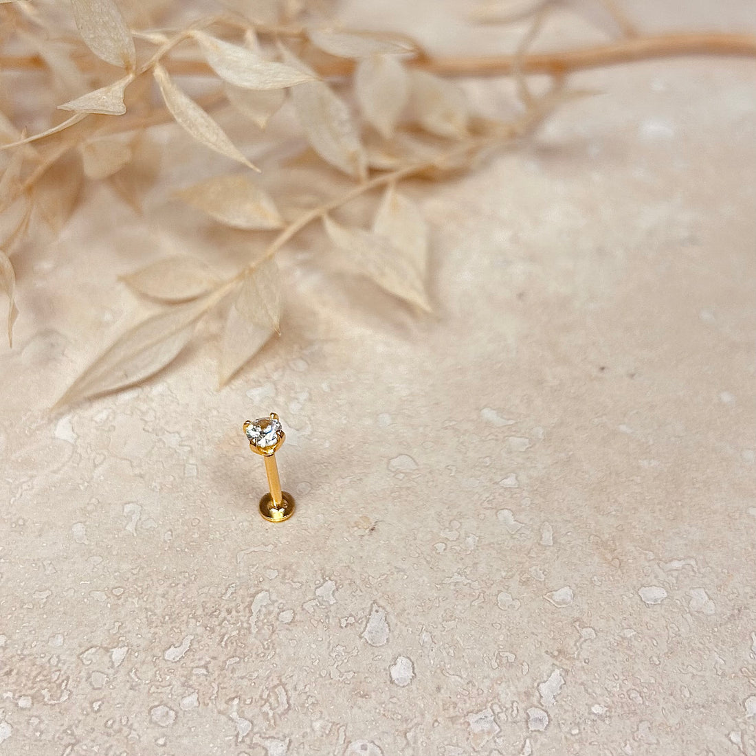 Gold Solitaire Labret – Stud Earrings – Little Nell Jewellery