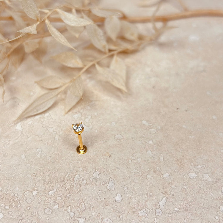 Gold Solitaire Labret – Stud Earrings – Little Nell Jewellery