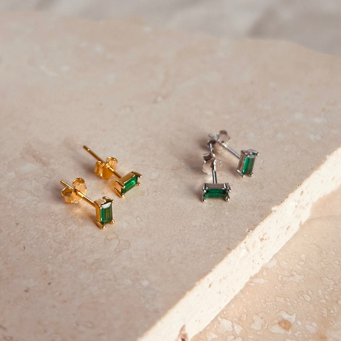 Oblong Emerald Studs – Stud Earrings – Little Nell Jewellery