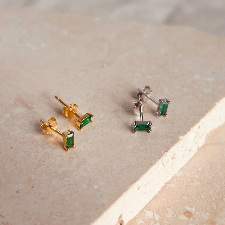 Oblong Emerald Studs – Stud Earrings – Little Nell Jewellery