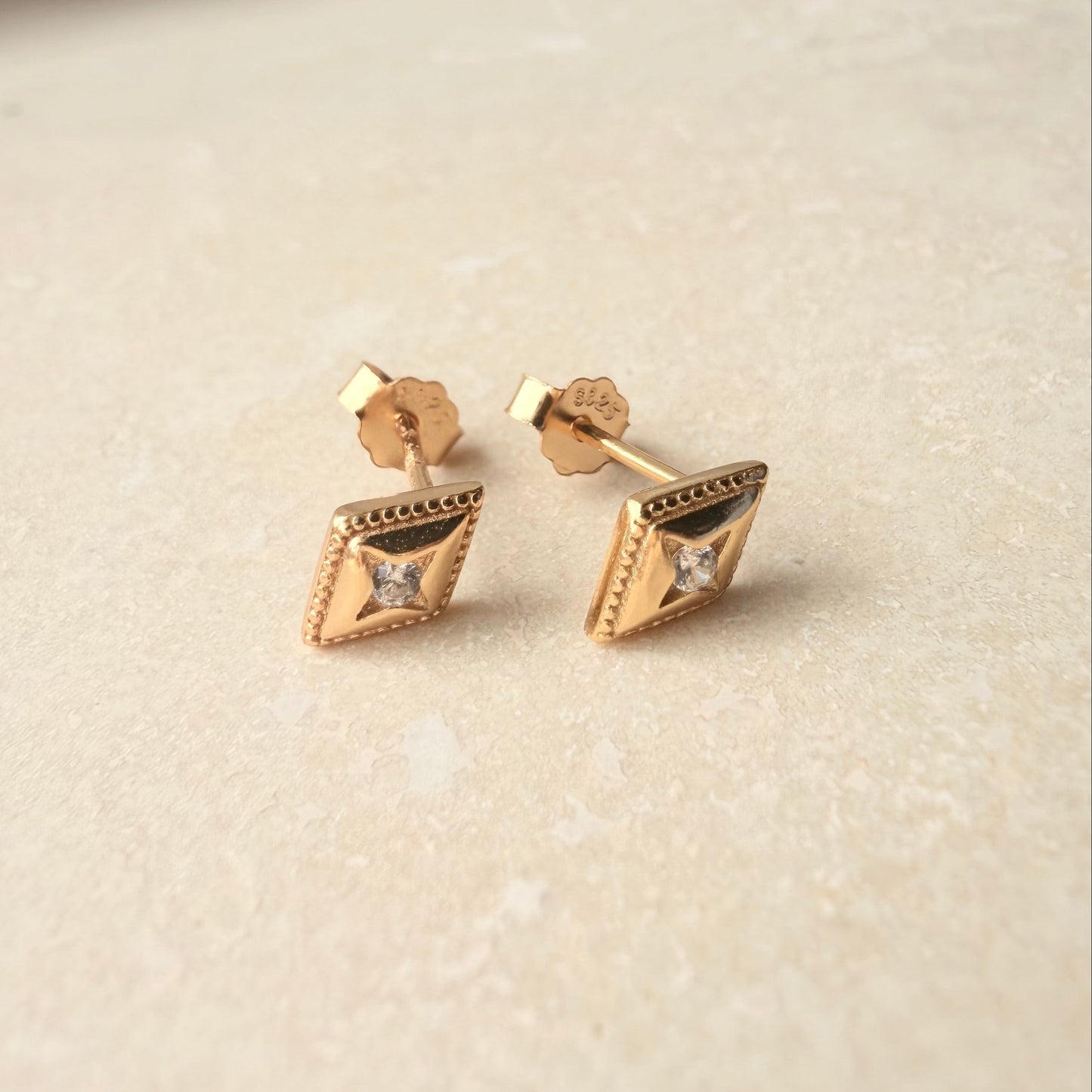 Gold Deco Studs – Stud Earrings – Little Nell Jewellery