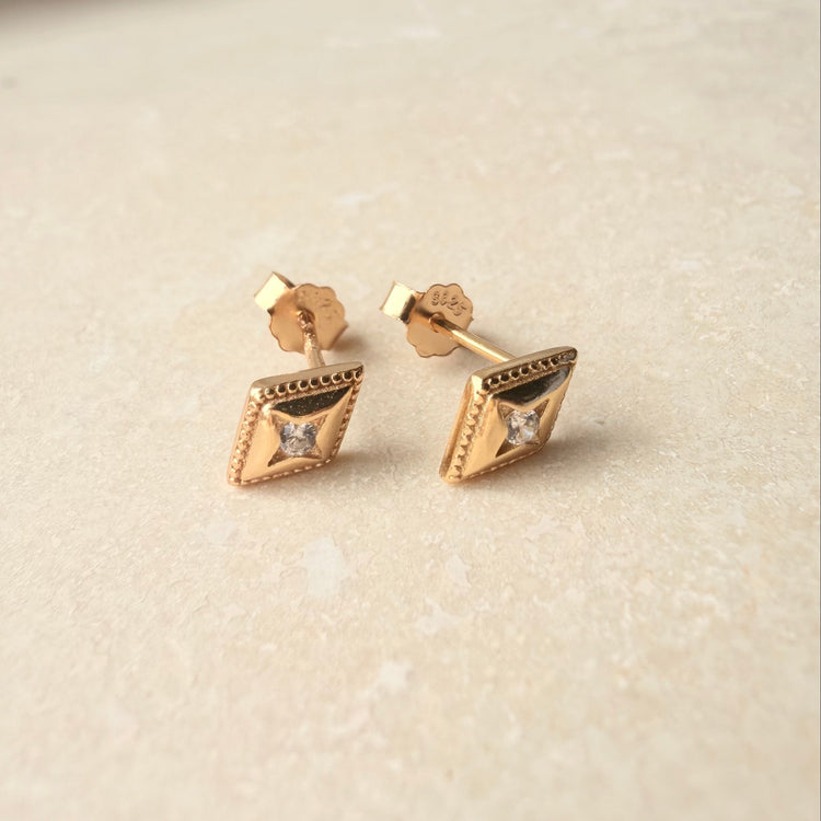Gold Deco Studs – Stud Earrings – Little Nell Jewellery